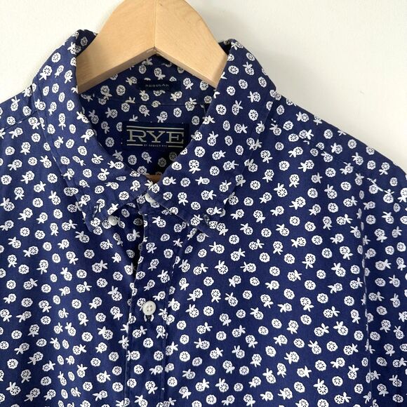 Rye Hawker Rye Mens Button Down Short Sleeve Navy Size XXL Floral Regular Fit - Picture 1 of 8